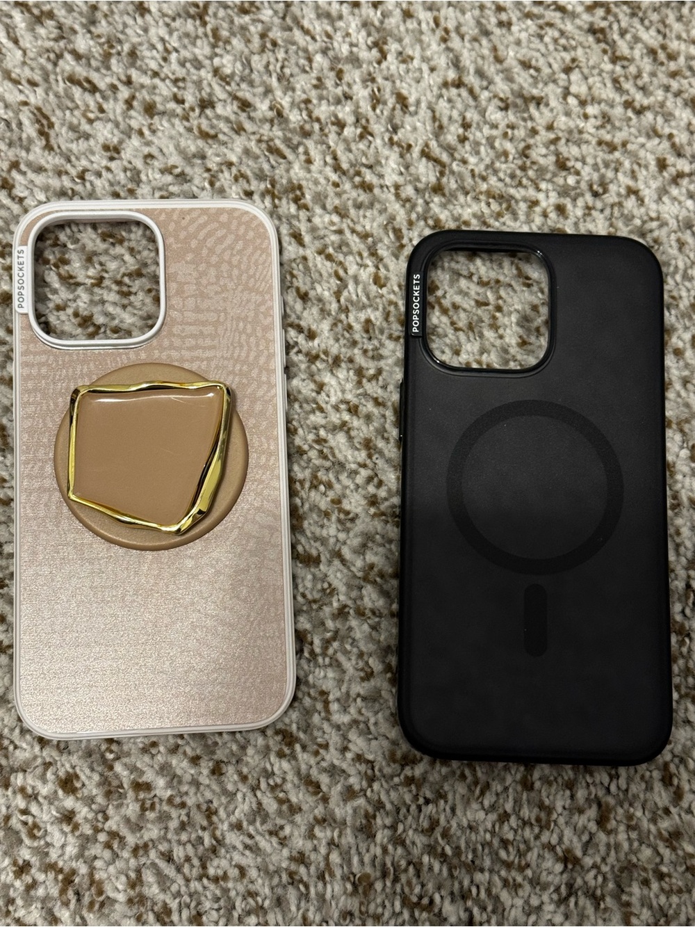 PopSocket Beige Case with Gold Accent PopSocket + Black MagSafe Case
